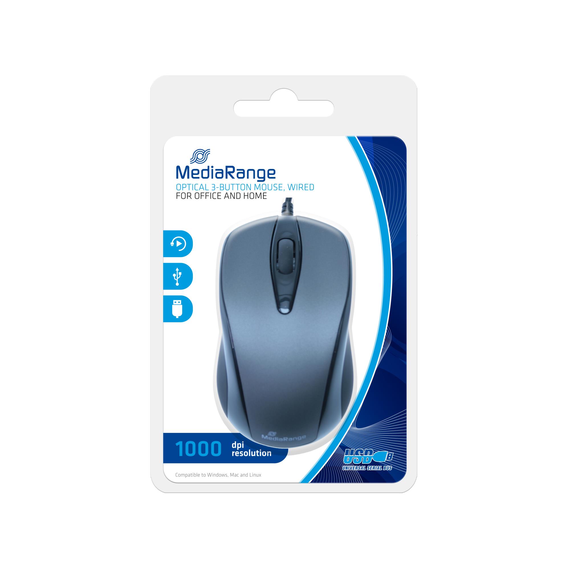 02643187-d069-4e67-8c4d-1e71c125b793 MOUSE USB OPTICAL BLACK/GREY/MROS201 MEDIARANGE - Image 1