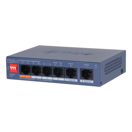 DAHUA Switch|DAHUA|DH-CS4006-4ET2GT-60|Switch layer L2|2xRJ-45 ports|RJ-45 Ports Type Fast Ethernet (10/100)|4xGigabit Ethernet (copper) ports quantity|Power over Ethernet (PoE) Yes|4xPower over Ethernet (PoE) ports quantity|Total Power over Ethernet (PoE) budget 60 W|CS4006-4ET2GT-60