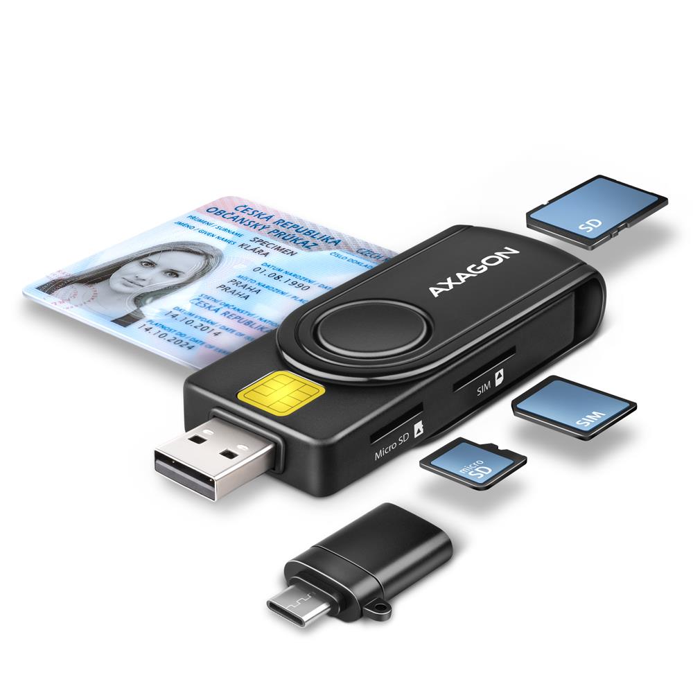 11bdb1ab-527c-4f28-a0be-2a5523264559-1 AXAGON CARD READER USB-C+USB2.0 4SLOT/SMARTCARD CRE-SMP2A AXAGON - Image 1