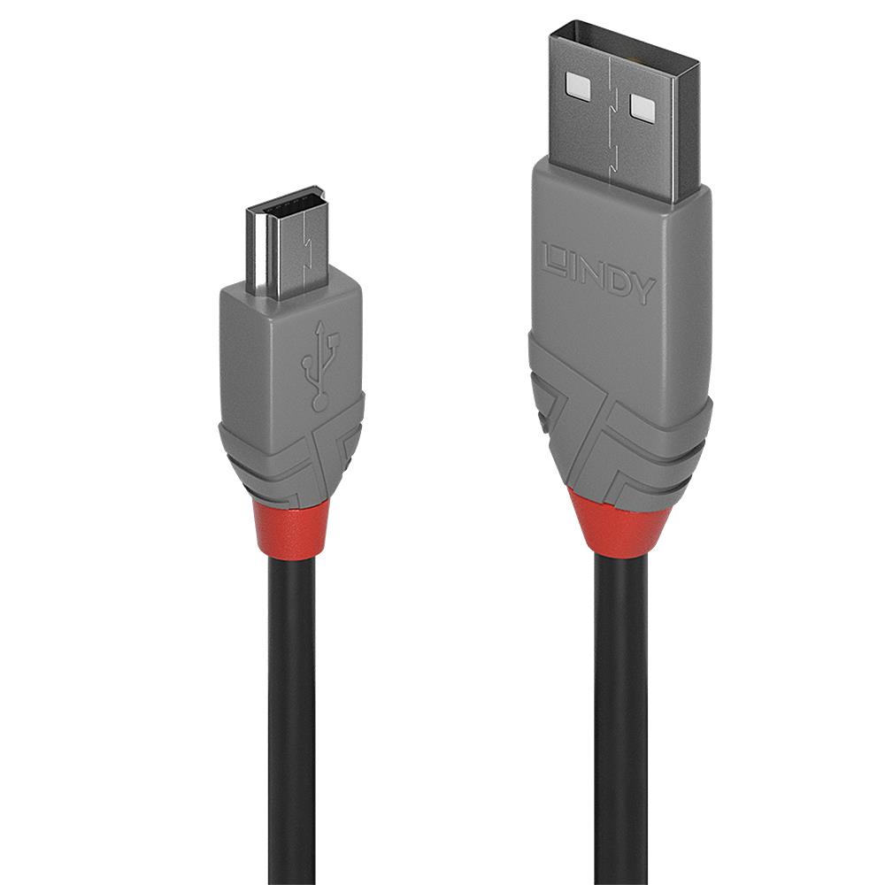 2048fa3f-dff7-4d17-96a6-a1521ff2a548 CABLE USB2 A TO MINI-B 0.5M/ANTHRA 36721 LINDY - Image 1