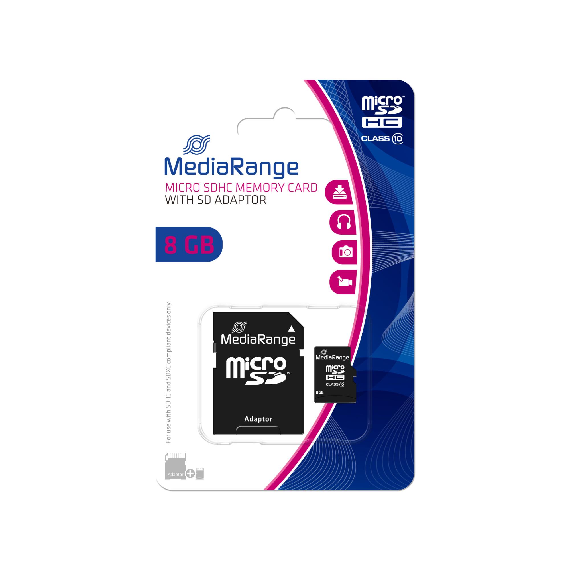 26457605-97a9-4dbc-beea-45b5adbfed5c MEMORY MICRO SDHC 8GB C10/W/ADAPTER MR957 MEDIARANGE - Image 1
