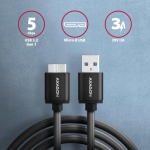 CABLE USB3.2 TO MICRO-B 1M/SPEED BLK BUMM3-AM10AB AXAGON - Image 2
