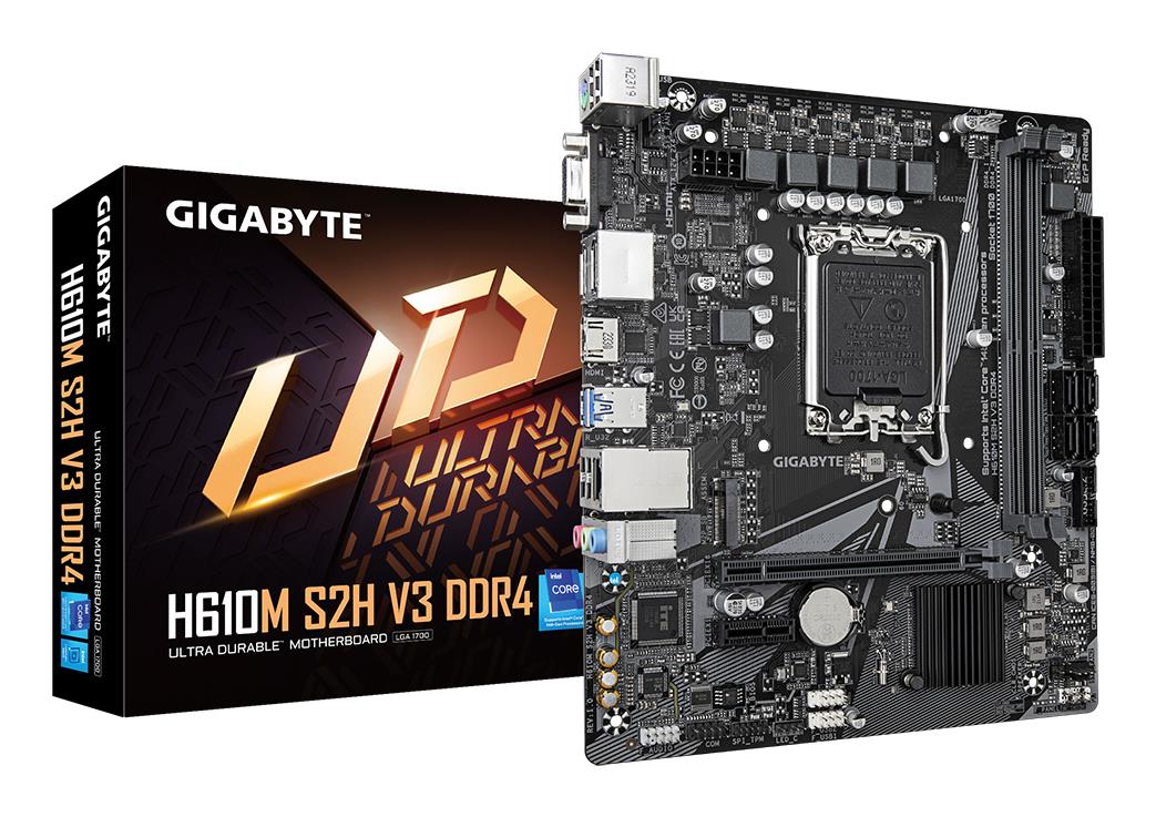 4004b4de-2170-4896-9e8c-c50bc8d906ce-1 GIGABYTE Mainboard|GIGABYTE|Intel H610|LGA1700|Micro-ATX|Memory DDR4|Memory slots 2|1xPCI-Express 3.0 1x|1xPCI-Express 4.0 16x|1xM.2|1x15pin D-sub|1xHDMI|2xDisplayPort|4xUSB 2.0|2xUSB 3.2|1xPS/2|1xRJ45|3xAudio port|H610MS2HV3DDR4 - Image 1