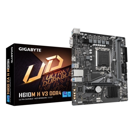 GIGABYTE Mainboard|GIGABYTE|Intel H610|LGA1700|Micro-ATX|Memory DDR4|Memory slots 2|1xPCI-Express 3.0 1x|1xPCI-Express 4.0 16x|1xM.2|1x15pin D-sub|1xHDMI|4xUSB 2.0|2xUSB 3.2|1xPS/2|1xRJ45|3xAudio port|H610MHV3DDR4
