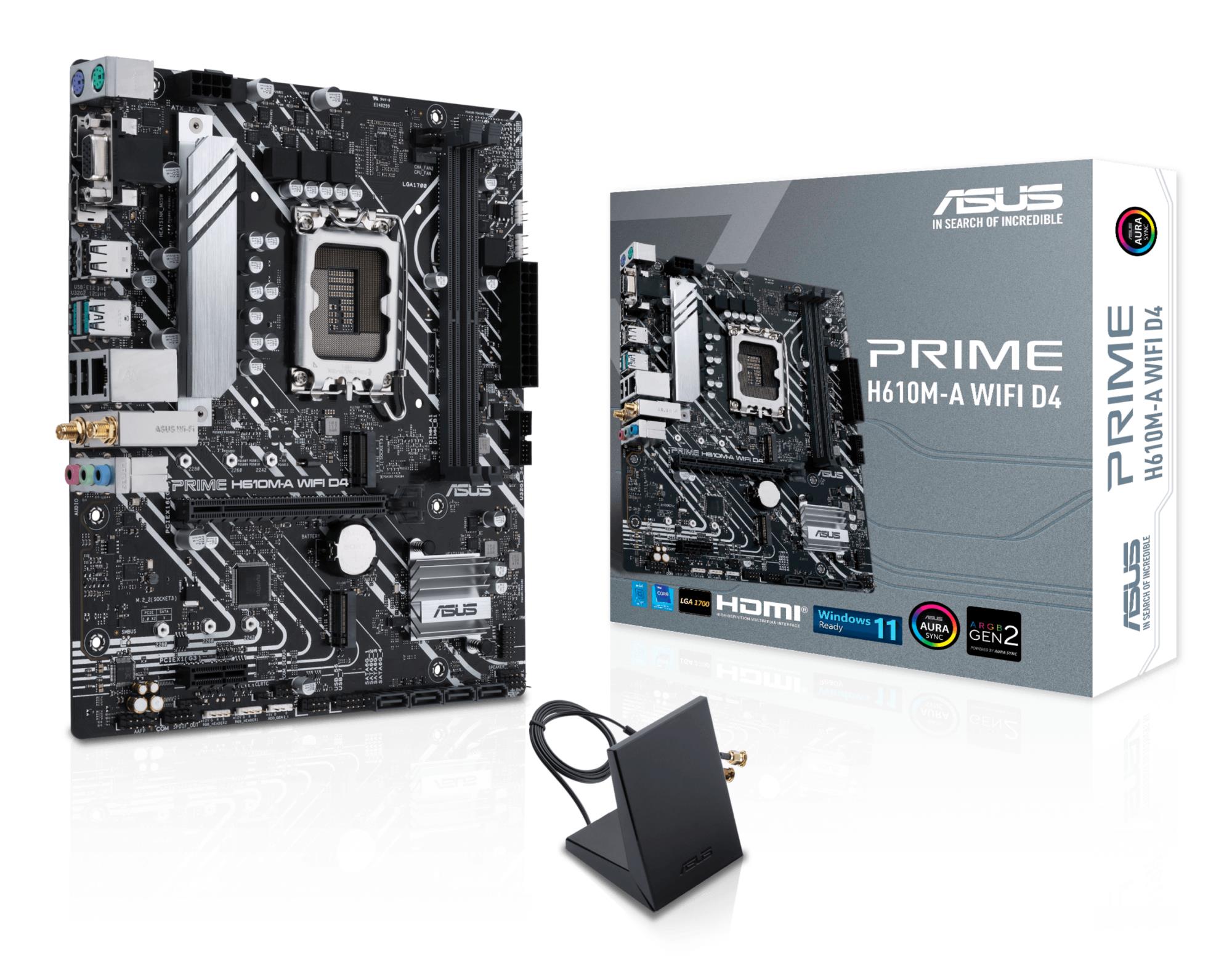 ac3883b0-ef89-4ecf-92f7-ee863736fd3a-1 ASUS Mainboard|ASUS|Intel H610|LGA1700|Micro-ATX|Memory DDR4|Memory slots 2|1xPCI-Express 3.0 1x|1xPCI-Express 4.0 16x|2xM.2|1x15pin D-sub|1xHDMI|1xDisplayPort|2xAudio-In|1xAudio-Out|4xUSB 2.0|2xUSB 3.2|2xPS/2|1xRJ45|2xRF-Out|H610M-AWIFID4 - Image 1
