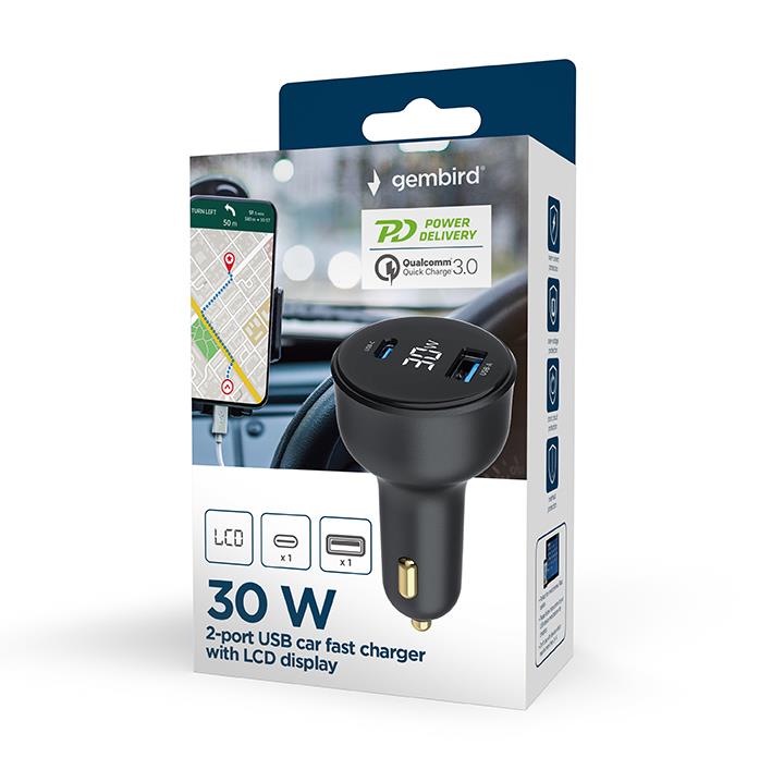 b17671ac-00d0-4a8b-b315-a1f09ab60112 MOBILE CHARGER CAR USB 2PORT/TA-UC-AC2PD30LCD-CAR01 GEMBIRD - Image 1