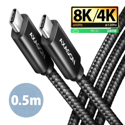 AXAGON CABLE USB-C TO USB-C 0.5M 240W/8K BLACK BUCM4X-CM05AB AXAGON