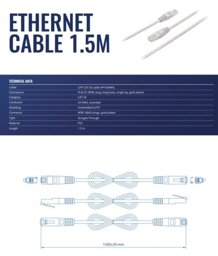 TELTONIKA PATCH CABLE ETHERNET/1.5M PR2LA15B TELTONIKA