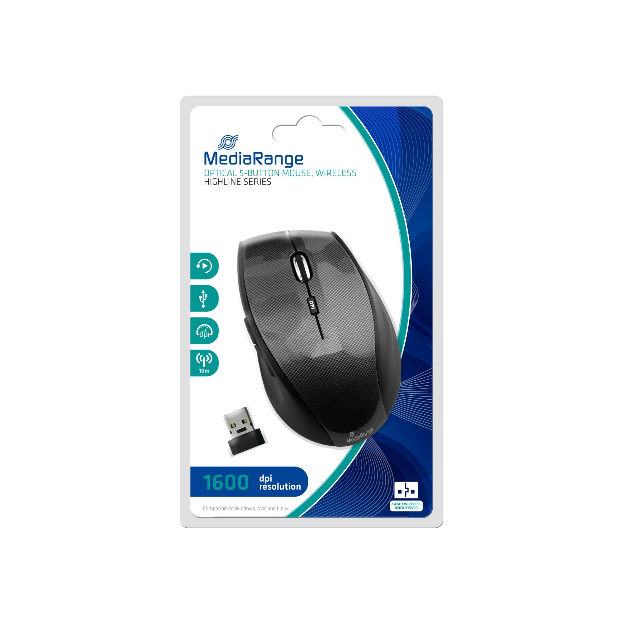 cba50b9b-bc5e-4453-ab3b-aa295649533e MEDIARANGE MOUSE USB OPTICAL WRL 5-BUTTON/BLACK MROS207 MEDIARANGE - Image 1