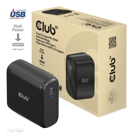 CLUB3D MOBILE TRAVEL CHARGER USB-C/100W CAC-1908EU CLUB3D