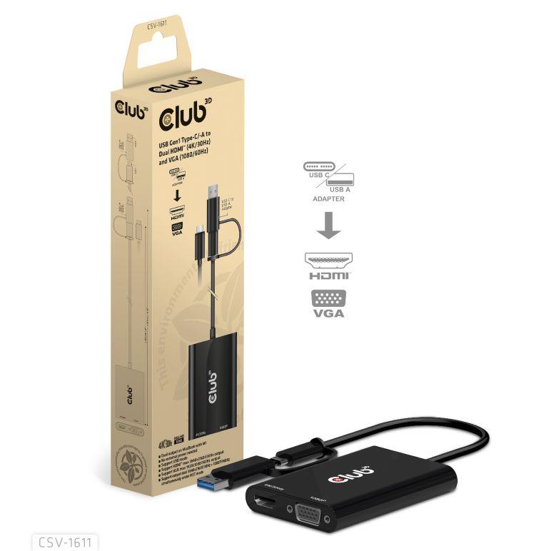 0a0299d2-1bb1-46f6-9ff6-3d46dff27221 I/O ADAPTER USB-C TO HDMI/VGA/CSV-1611 CLUB3D - Image 1