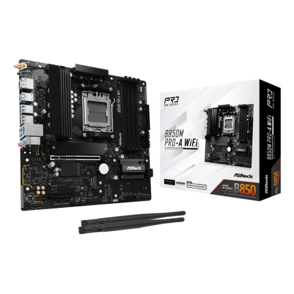 Mainboard ASROCK 1xPCI-Express 4.0 4x	 1xPCI-Express 5.0 16x 1xM.2 1xHDMI 1xDisplayPort 1xAudio-In 1xAudio-Out 1xMicrophone 4xUSB 2.0 3xUSB 3.2 1xUSB-C 1xRJ45 B850MPRO-AWIFI