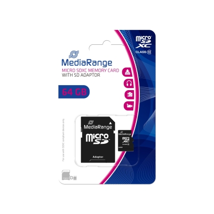 MEDIARANGE MEMORY MICRO SDXC 64GB C10/W/ADAPTER MR955 MEDIARANGE
