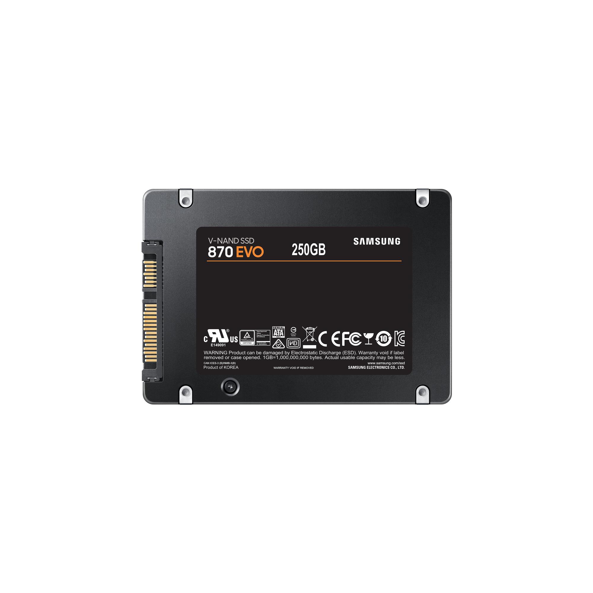 41b160e4-8b49-416d-a7ba-6a9b7ef039ec SSD SAMSUNG 870 EVO 250GB SATA MLC Write speed 530 MBytes/sec Read speed 560 MBytes/sec 2,5" TBW 150 TB MTBF 1500000 hours MZ-77E250B/EU - Image 1