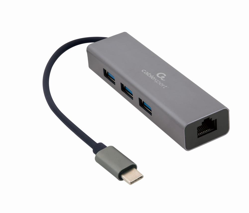 52870800-2cdb-4468-b353-fddd49fdb124 GEMBIRD I/O ADAPTER USB-C TO LAN RJ45/USB HUB A-CMU3-LAN-01 GEMBIRD - Image 1
