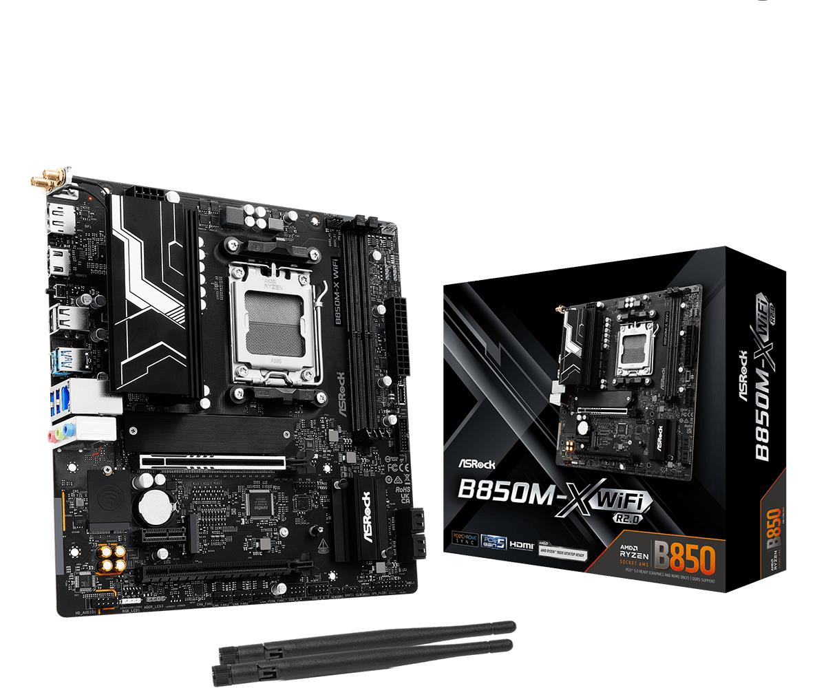 74b5c86d-dd1c-4a20-ac41-985399e19694 Mainboard ASROCK AMD B850 SAM5 Micro-ATX Memory DDR5 Memory slots 2 B850M-XWIFIR2.0 - Image 1