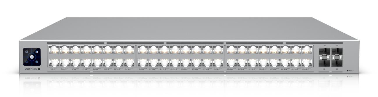 a12794b6-6af8-4229-810d-0d14db658c5d UBIQUITI Switch|UBIQUITI|Ubiquiti UniFi Pro XG 48 PoE|Switch type Managed|Switch layer L3|Rack mounting Yes|Stackable Yes|Form factor 1U|48xRJ-45 ports|RJ-45 Ports Type 10G Ethernet (100/1000/10000)|16x2.5G Ethernet (copper) ports quantity|32x10G Ethernet (copper) ports quantity|4xSFP28 ports quantity|10G support Yes|Power over Ethernet (PoE) Yes|Total Power over Ethernet (PoE) budget 1080 W|USW-PRO-XG-48-POE - Image 1
