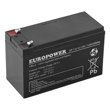 EMU BATTERY 12V 7.2AH VRLA/EP7.2-12 T2 EUROPOWER EMU