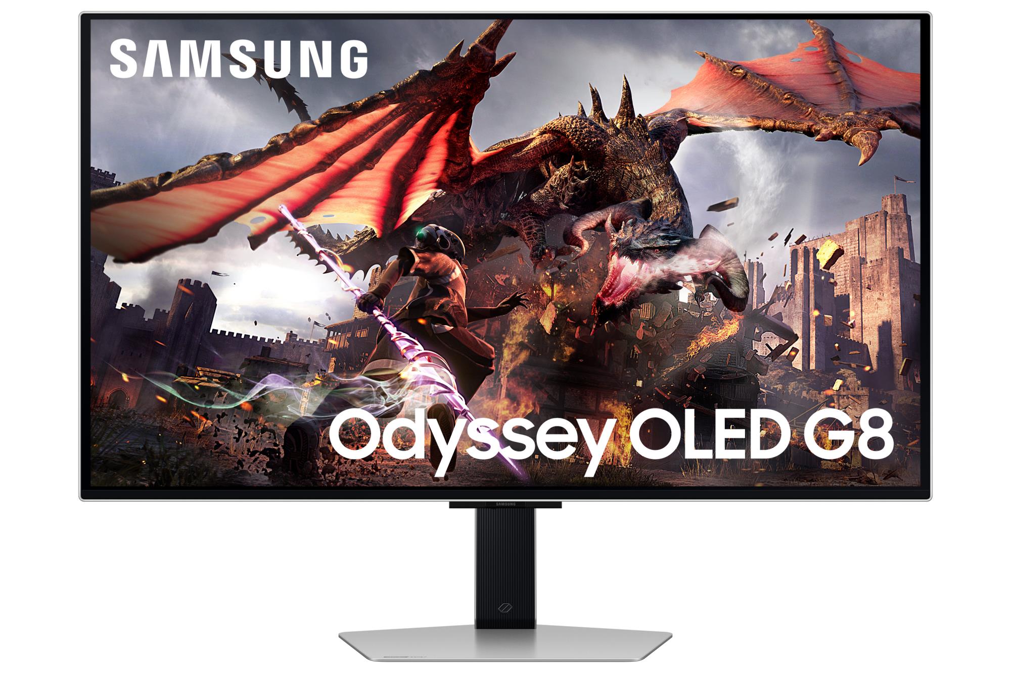 e63cf636-0c51-4d02-af57-0e21185a68cd SAMSUNG Monitor|SAMSUNG|32"|Gaming/Smart/4K|Panel OLED|3840x2160|16:9|0.03 ms|Speakers|Swivel|Pivot|Height adjustable|Tilt|Colour Silver|LS32DG802SUXDU - Image 1