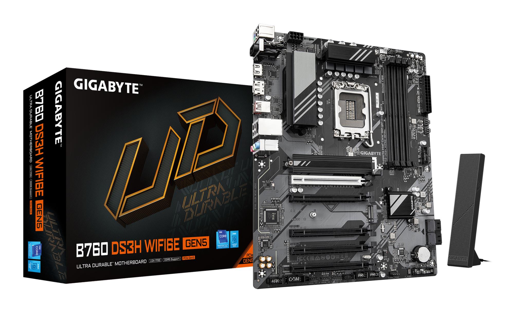 ed8adebe-6db8-4018-910d-f7095f2b1672 Mainboard GIGABYTE Intel B760 Express LGA1700 ATX Memory DDR5 Memory slots 4 B760DS3HWF6EGEN51.0 - Image 1