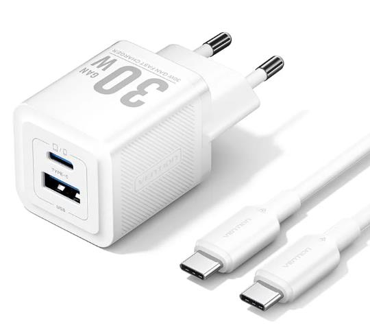 f2f9fe44-cf65-494f-824a-7ec6503e87a1 VENTION MOBILE CHARGER WALL USB +CABLE/30W 2P TZ-FEQW0-EU-01 VENTION - Image 1