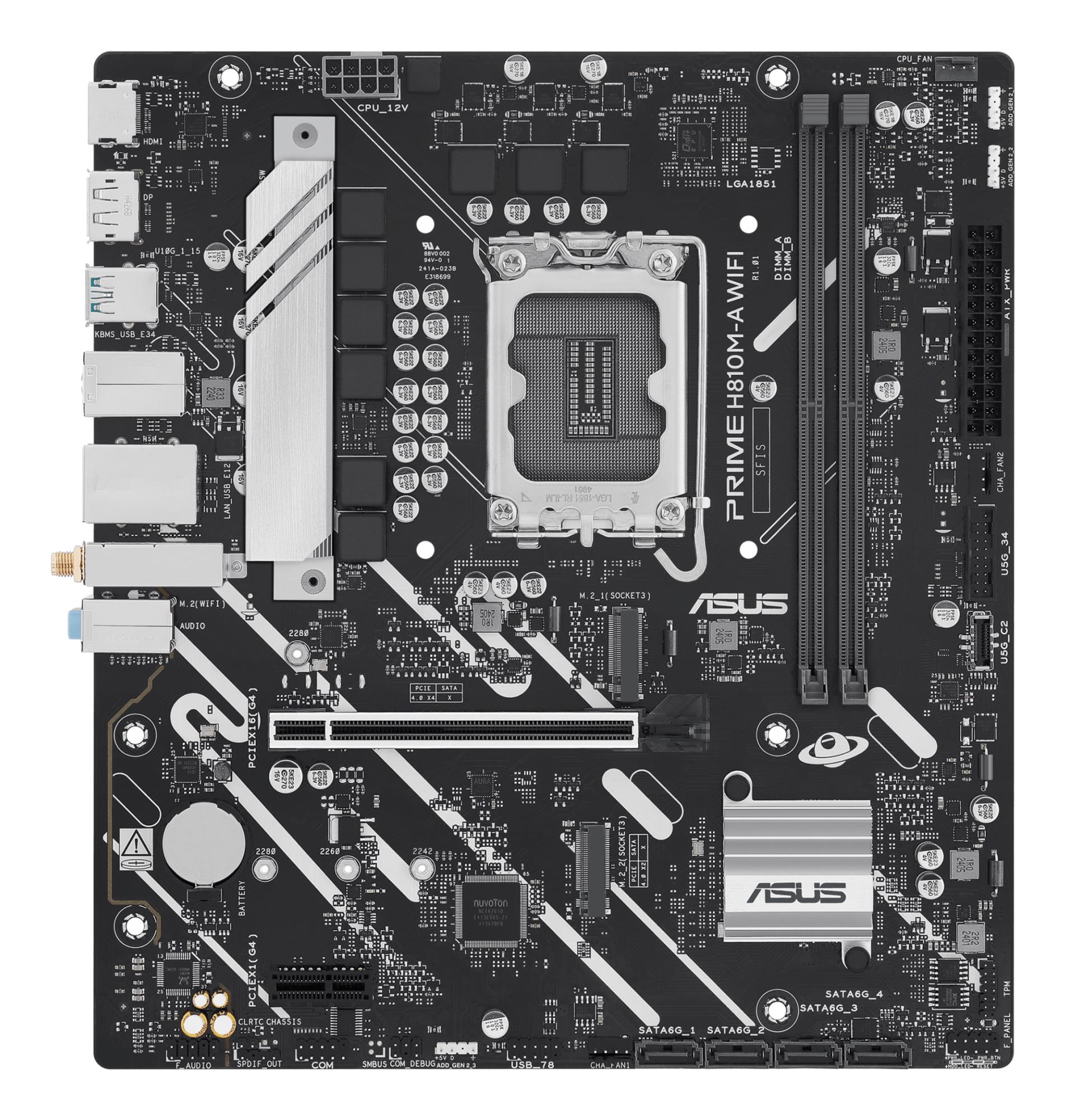 fbf40d88-9a8f-49a1-88b6-8621f901df63 Mainboard ASUS Intel H810 LGA1851 Micro-ATX Memory DDR5 Memory slots 2 PRIMEH810M-AWIFI - Image 1